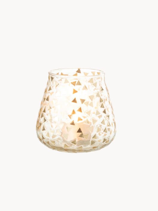 Portavelas mosaico triángulo cristal dorado 11 cm