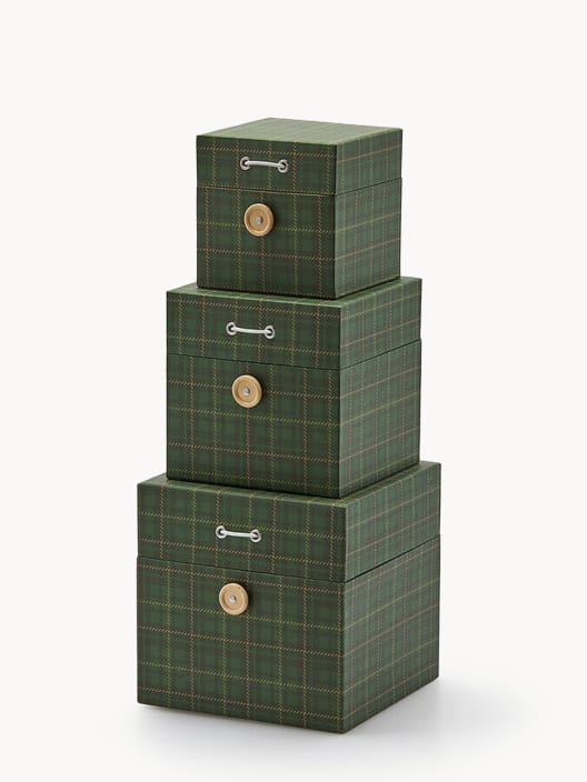 Caja Decorativa Cuadrada verde con Estampado de Cuadros