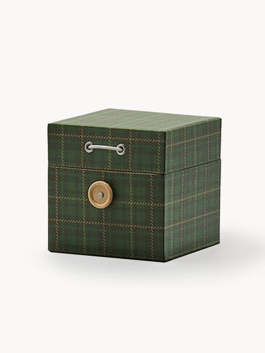 Caja Decorativa Cuadrada verde con Estampado de Cuadros