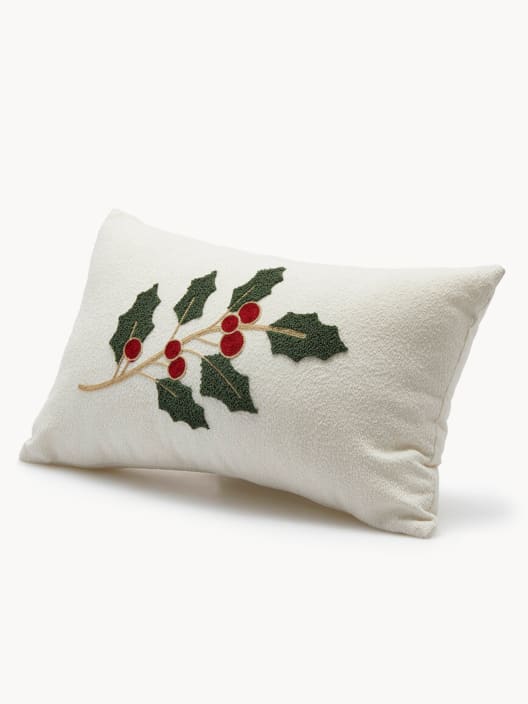 Cojín blanco Decorativo con Motivos Navideños de Acebo