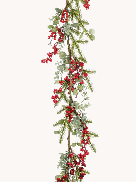 Guirnalda de Navidad de pino con bayas rojas 150 cm