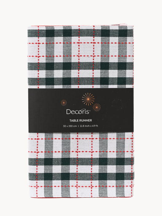 Camino de Mesa a Cuadros Blanco y Verde 30x150 cm