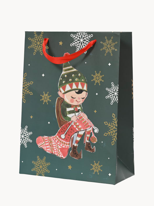 Bolsa de regalo de Elfo Tejiendo, color verde, 18x8x24 cm