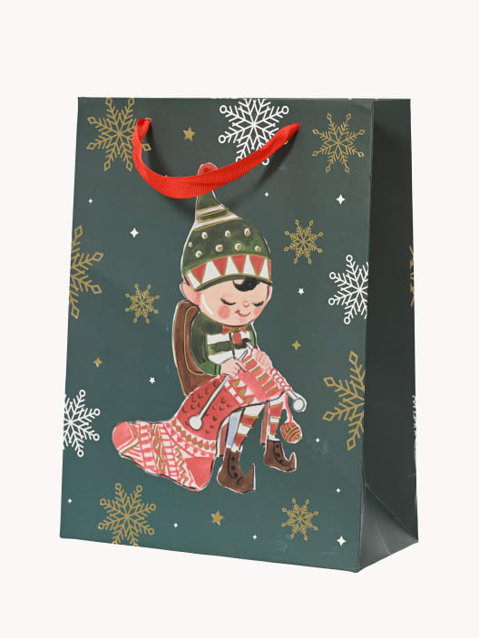 Bolsa de regalo de Elfo Tejiendo, color verde, 26x10x32 cm (729192)