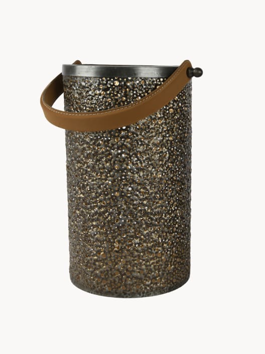 Farol lunar metal negro con asa 30 cm set 2 uds