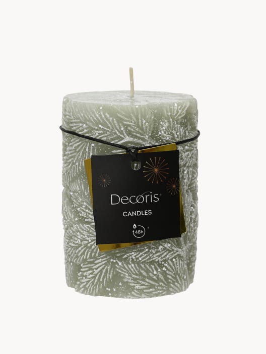 Vela verde claro relieve hoja nevada 7×10 cm