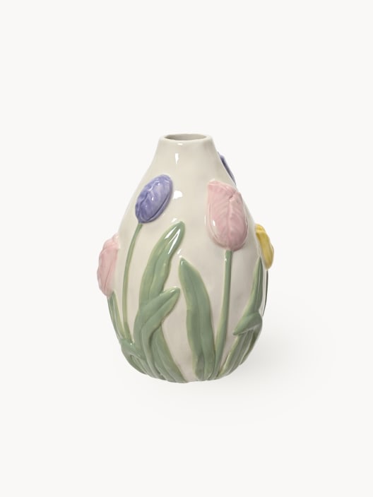 Jarrón de Dolomita con Relieve de Tulipanes Decoris Ø13,6x18,5 cm