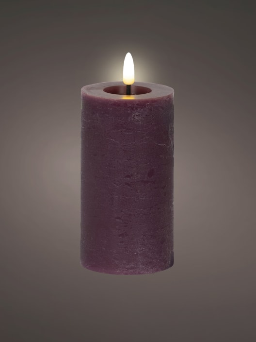 Vela LED morada con luz cálida Ø7×15cm