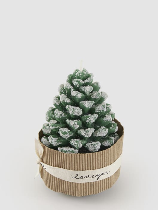 Vela decorativa con forma de piña nevada verde Ø8 cm