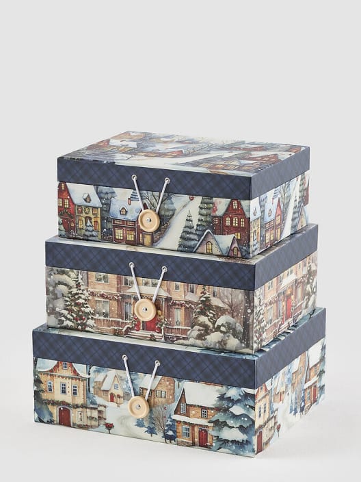 Caja de regalo casas nevadas azul - talla L
