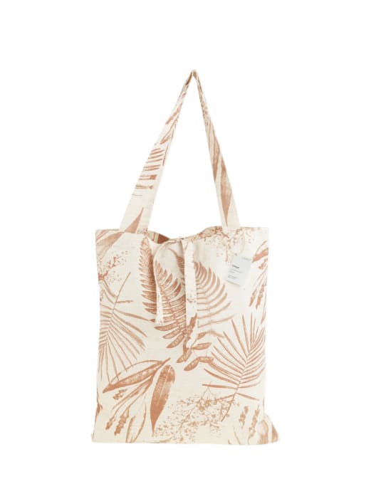 Bolsa shopping de hojas beige