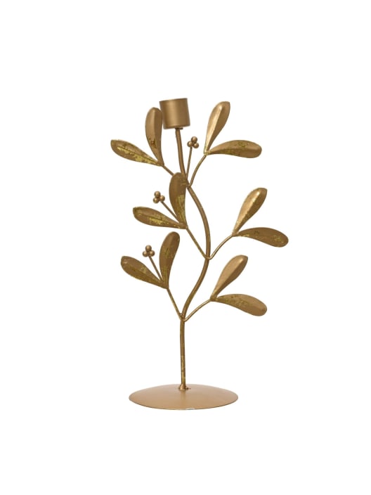 Portavelas de hojas de metal dorado 25 cm