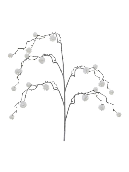 Rama colgante artificial de pompón blanco 113 cm