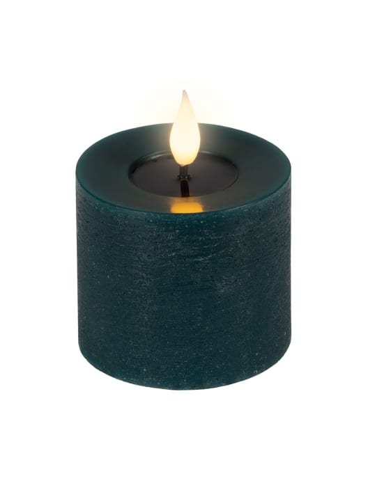 Vela LED verde esmeralda con efecto llama Ø7,5×9,5cm