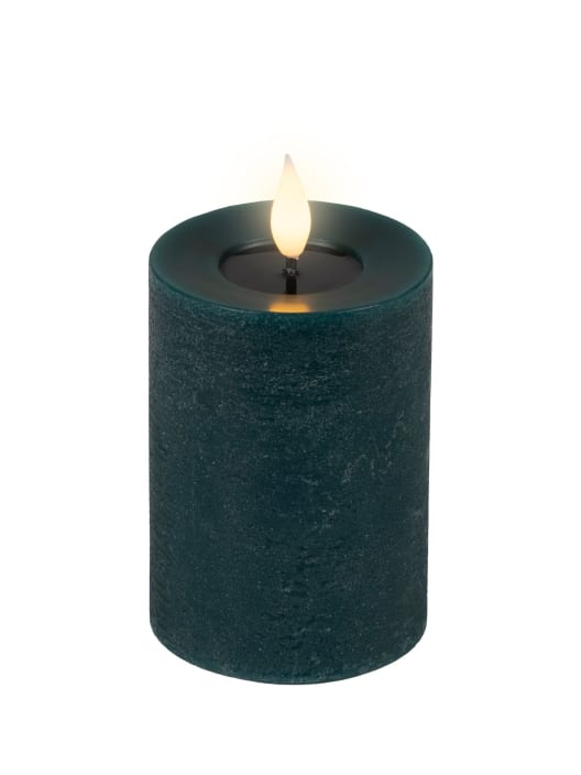 Vela LED verde esmeralda con efecto llama Ø7,5×13,5cm