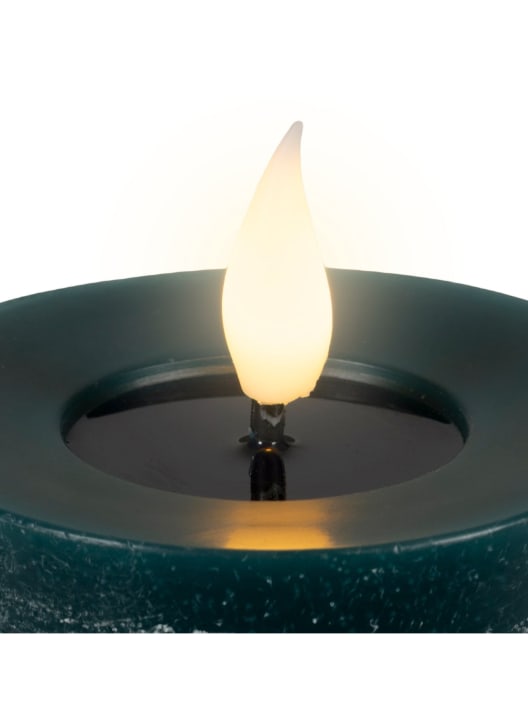 Vela LED verde esmeralda con efecto llama Ø7,5×20cm