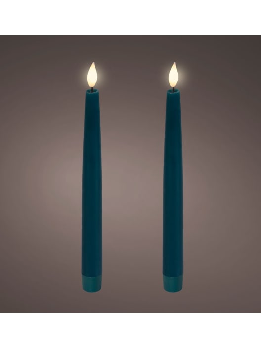 Velas LED verde esmeralda con efecto llama Ø2,2×24,5cm (set 2 uds)
