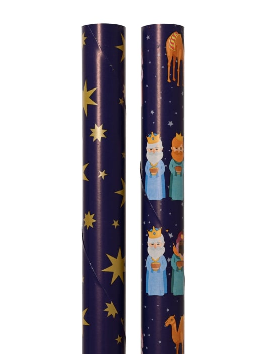 Papel de regalo de estrellas y Reyes Magos 100×300 cm