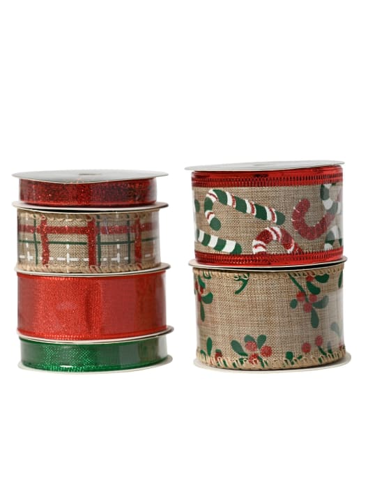 Cinta de regalo roja y verde con brillo 200 cm (modelos surtidos)