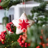 Adorno Colgante Estrella en Papel Maché blanca y roja