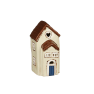 Portavelas casita de Navidad de gres blanco roto 16 cm