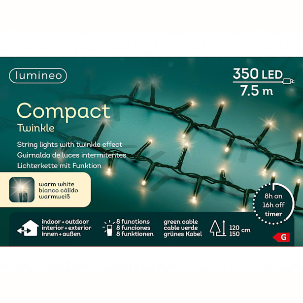 Luces de Navidad Compact twinkle Blanco  350 Leds (cable verde de 7,5m)