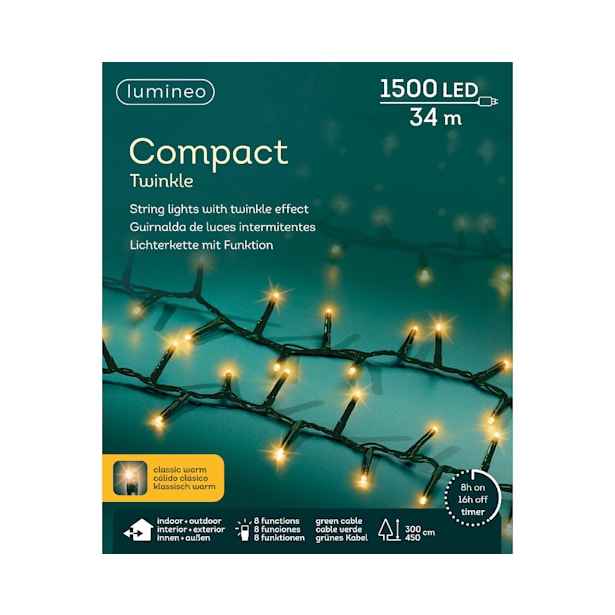 Luces de Navidad Compact twinkle Amarillo 1500 Leds (cable verde de 34m)