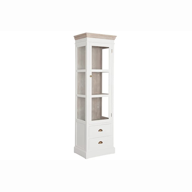 Vitrina 1 puerta 2cajones madera blanca 56x40x186cm