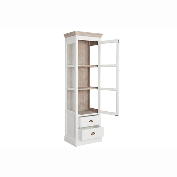 Vitrina 1 puerta 2cajones madera blanca 56x40x186cm