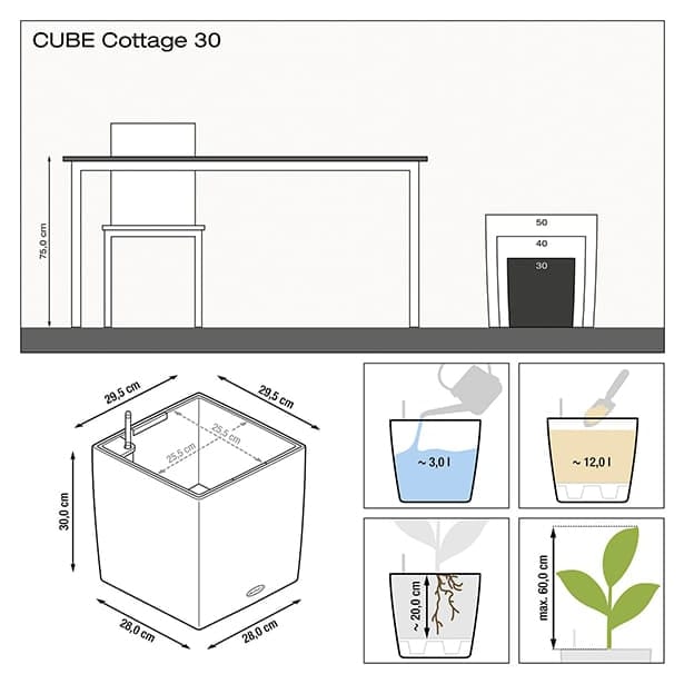 Maceta Autorriego Lechuza Cube Cottage granito