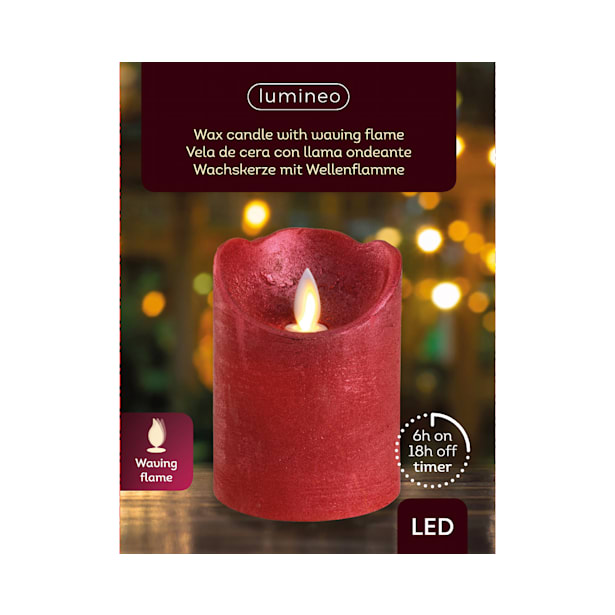 Vela de Cera Artifical con Llama Ondeante Roja y Luz LED 7,5 cm