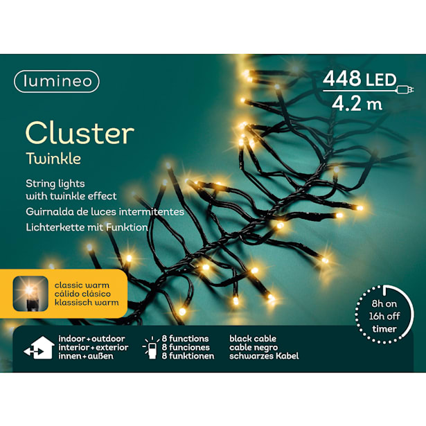 Luces de Navidad Cluster twinkle Amarillo  448 Leds (cable negro de 4,2m)