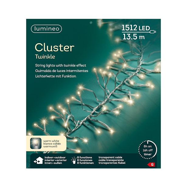 Luces de Navidad Cluster twinkle Blanco 1512 Leds (cable transparente de 13,5m)