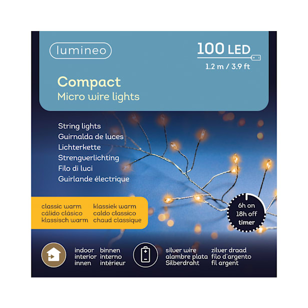 Luces de Navidad Compact Amarillo micro 100 Leds (cable plateado de 1,2m)