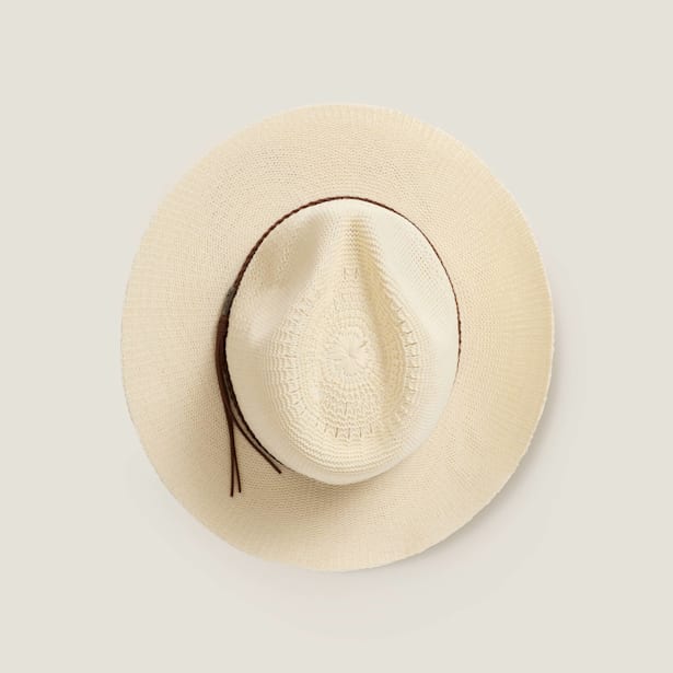 Sombrero de Ala Ancha con Tira de Cuero Textura