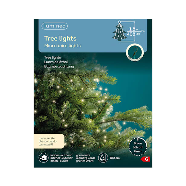 Luces de Navidad Tree micro 408 Leds Blanco (cable verde de 1,8m)