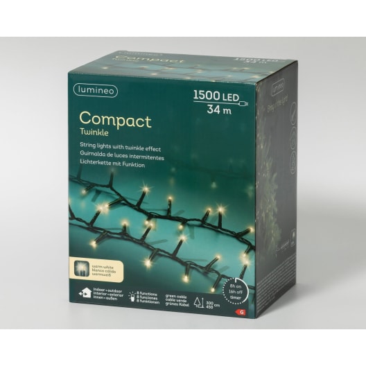 Luces de Navidad Compact twinkle Blanco 1500 Leds (cable verde de 34m)