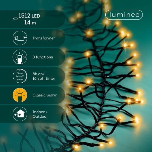 Luces de Navidad Cluster twinkle Amarillo 1512 Leds (cable negro de 13,5m)