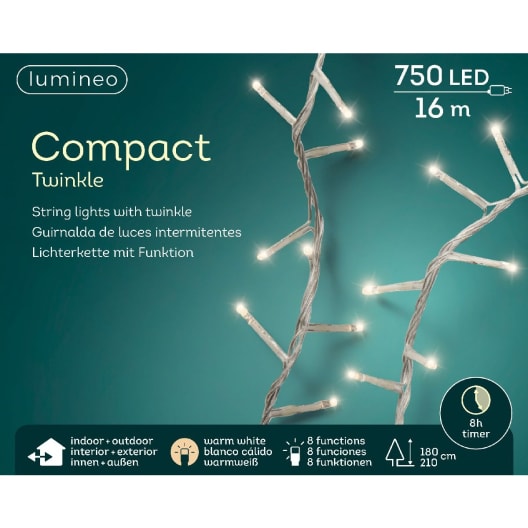 Luces de Navidad Compact twinkle Blanco  750 Leds (cable transparente de 16m)