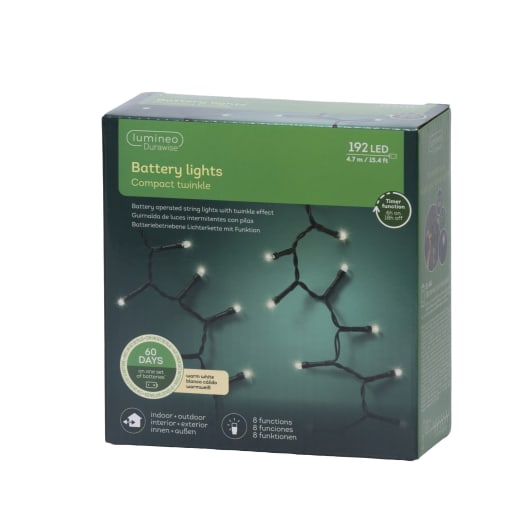 Luces de Navidad Battery Compact twinkle Blanco 192 Leds (cable negro de 4,7m)