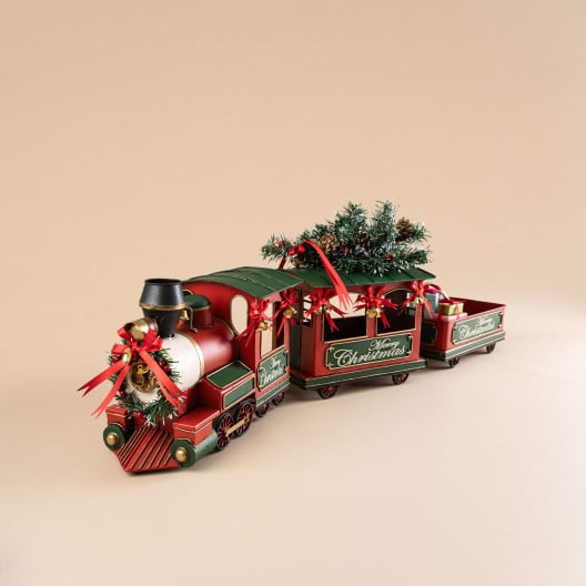 Tren de Navidad Rojo de Metal
