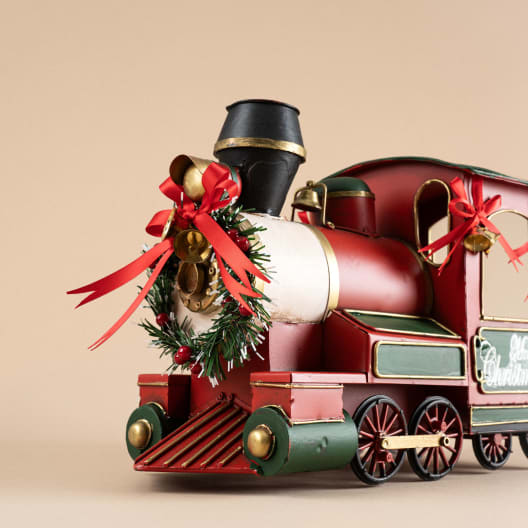 Tren de Navidad Rojo de Metal