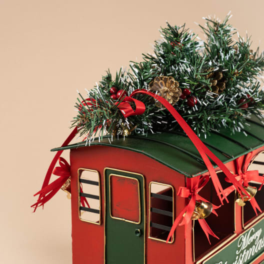 Tren de Navidad Rojo de Metal