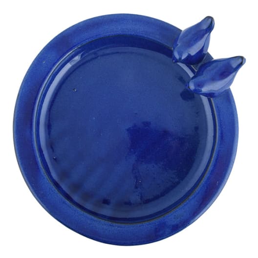 Baño para pájaros de cerámica azul con pie