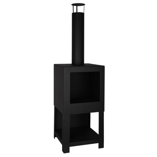 Estufa para exterior con leñero negro Esschert