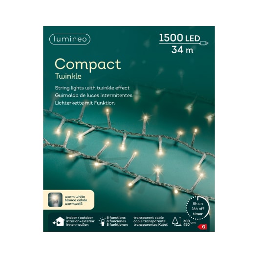 Luces de Navidad Compact twinkle Blanco 1500 Leds (cable transparente de 34m)