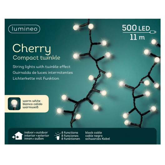 Luces de Navidad Cherry Compact twinkle Blanco 500 Leds (cable negro de 11m)