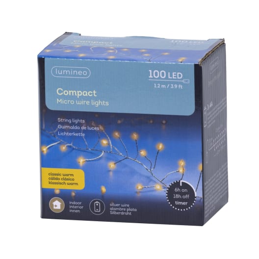 Luces de Navidad Compact Amarillo micro 100 Leds (cable plateado de 1,2m)