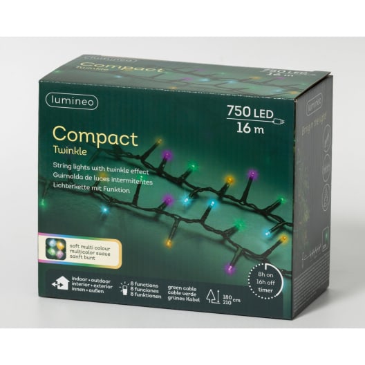 Luces de Navidad Compact twinkle Multicolor  750 Leds (cable verde de 16m)
