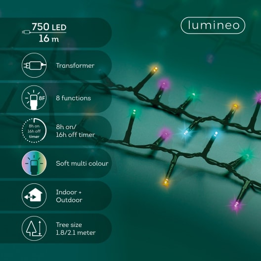 Luces de Navidad Compact twinkle Multicolor  750 Leds (cable verde de 16m)